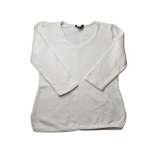 Lauren Ralph Lauren Sweater Women Large Cream V-Neck Mercerized Cotton Knit